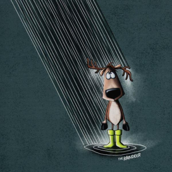 French Terry angeraut Panel ca. 85 cm Rentier im Regen Smaragd by Thorsten Berger von Swafing